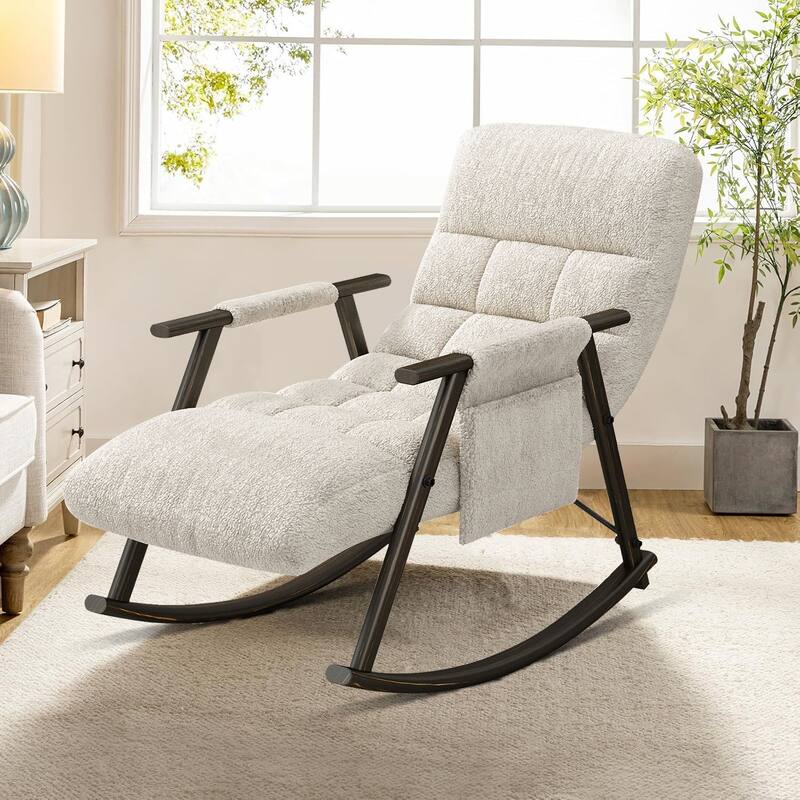 Modern Classic Fabric Upholstered Rocking Chair with Storage Pocket