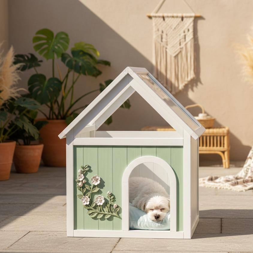 Cedar Indoor Cat House with Clear Acrylic Roof, Wooden Pet House for Small Cats & Dogs