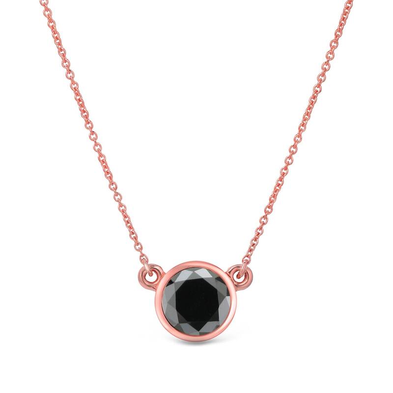 Auriya 14k Gold 1/4ctw Bezel-set Solitaire Black Diamond Necklace - Rose
