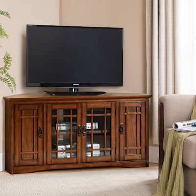 Leick Home Solid Wood Mission Oak Four Door Corner TV Stand