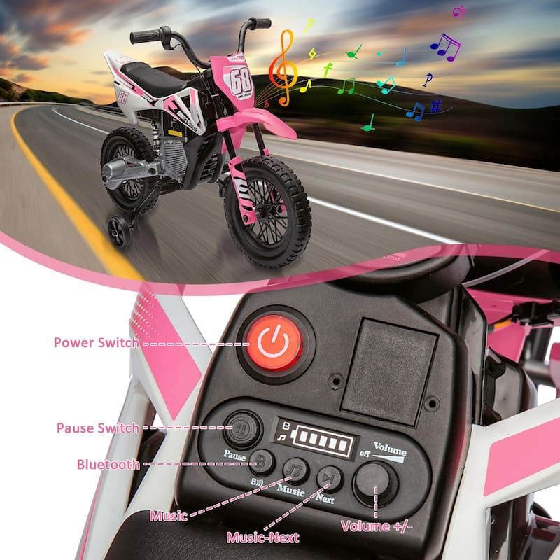 12V Electric Dirt Bike, Kids Electric Motorcycle with 25W*2 Motor