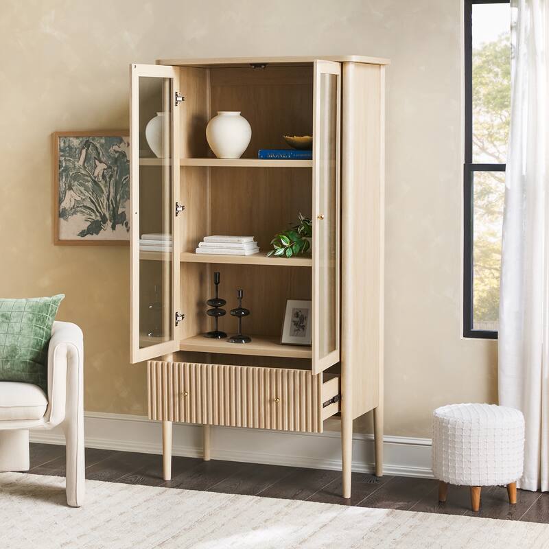 Walker Edison Modern Fluted Glass Bookshelf Cabinet