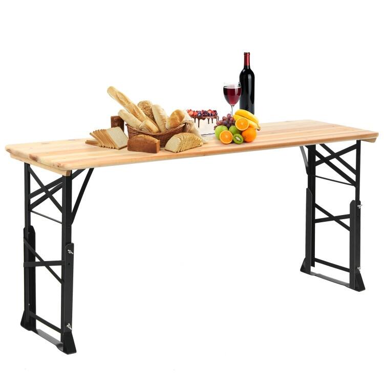 66.5" Outdoor Wood Folding Picnic Table with Adjustable Heights - 66.5" (L) x 20" (W) x 29.5"/41.5" (H)