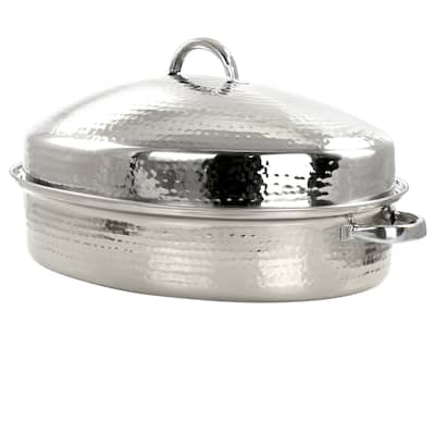 Gibson Home Radiance 15.5In Stainless Steel Oval Roaster wLid and Rack