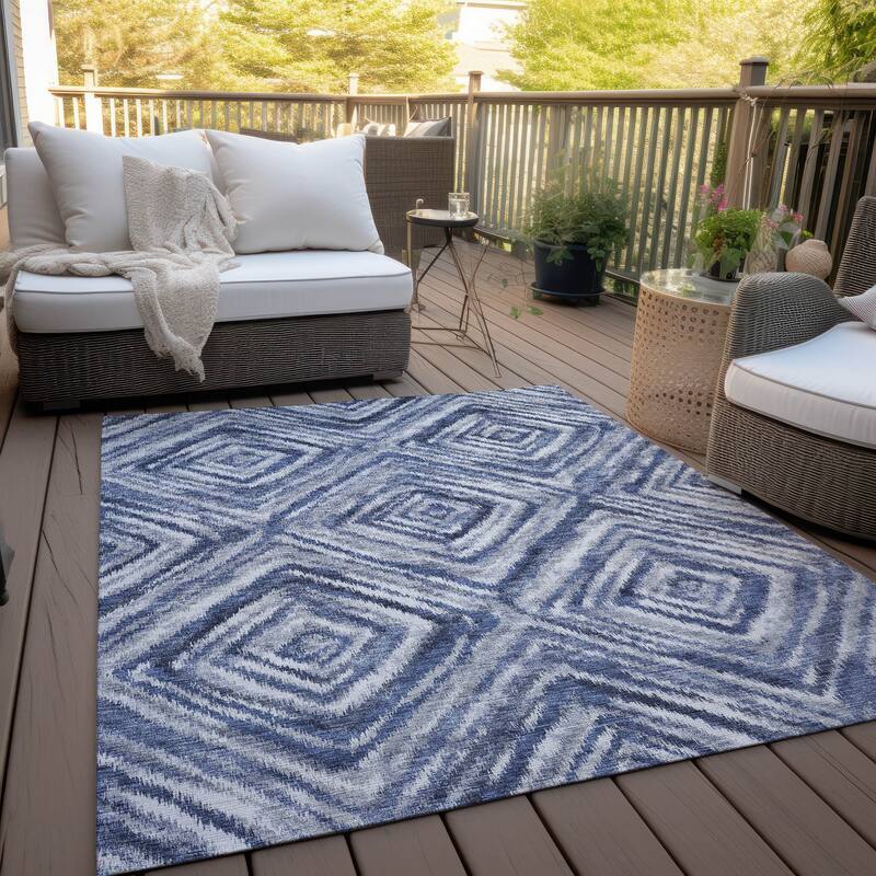 Machine Washable Indoor/ Outdoor Chantille Moroccan Boho Contemporary Rug - Blue - 8' x 10'