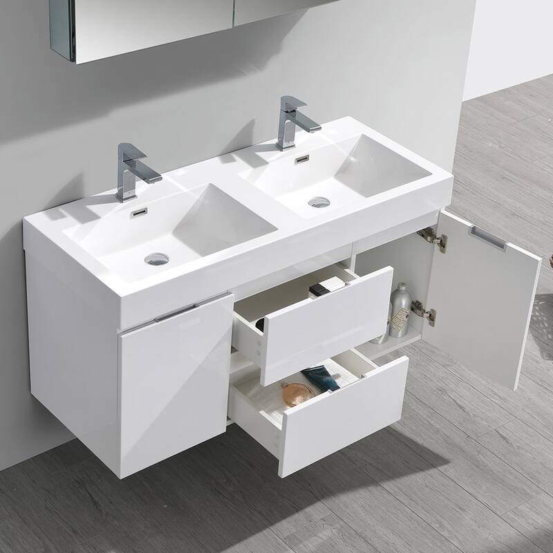 Fresca Senza 48" Wall Mounted / Floating Double Vanity Set with Wood