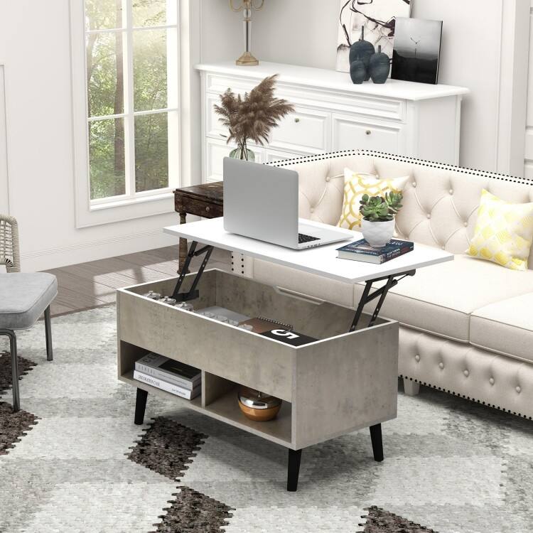 31.5 Inch Lift Top Coffee Table with Hidden Compartment and 2 Storage Shelves - 31.5" x 15.5" x 17.5" (L x W x H)