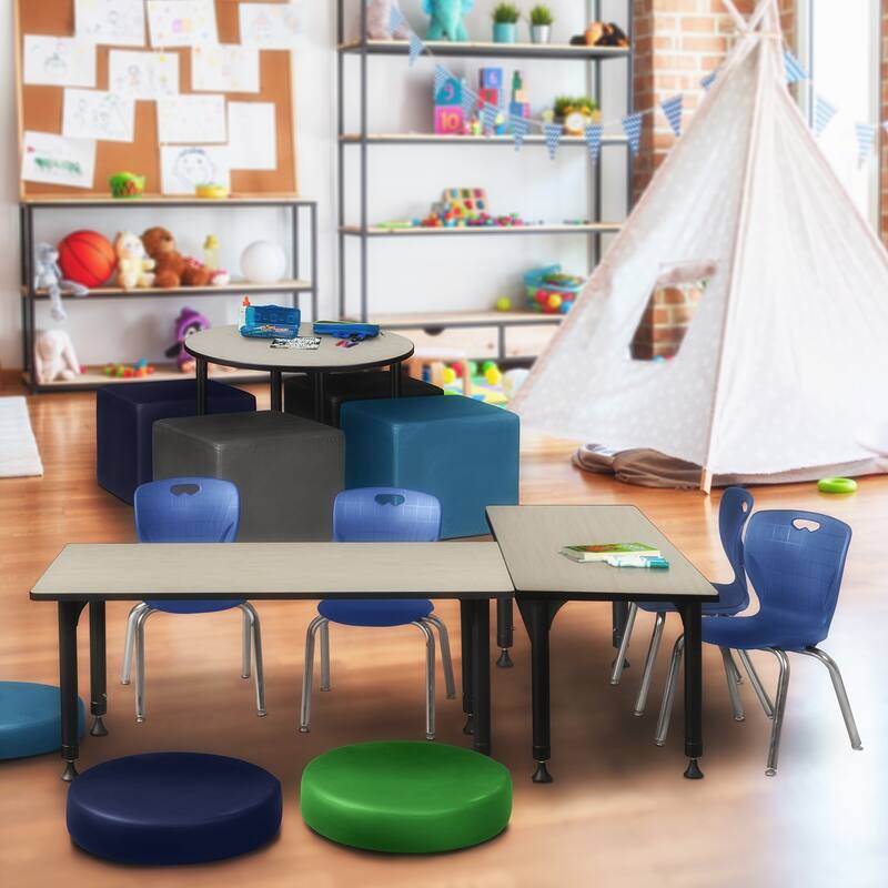 48 in. Height Adjustable Classroom Table - Maple & 2 12-in Stack Chairs- Navy Blue