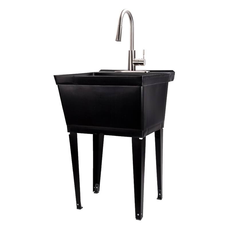 TEHILA Utility Sink Laundry Tub with Stainless Finish High Arc Faucet - N/A - Black