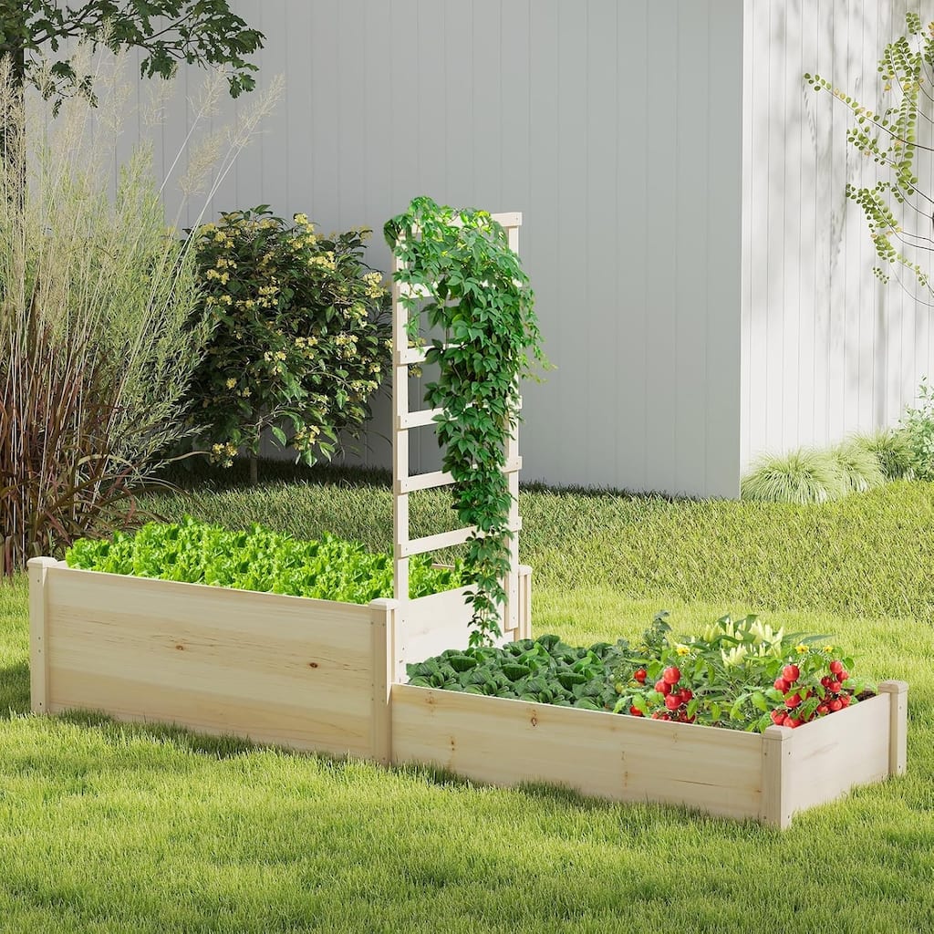 Wooden Garden Bed with Trellis and 2 Planter Boxes
