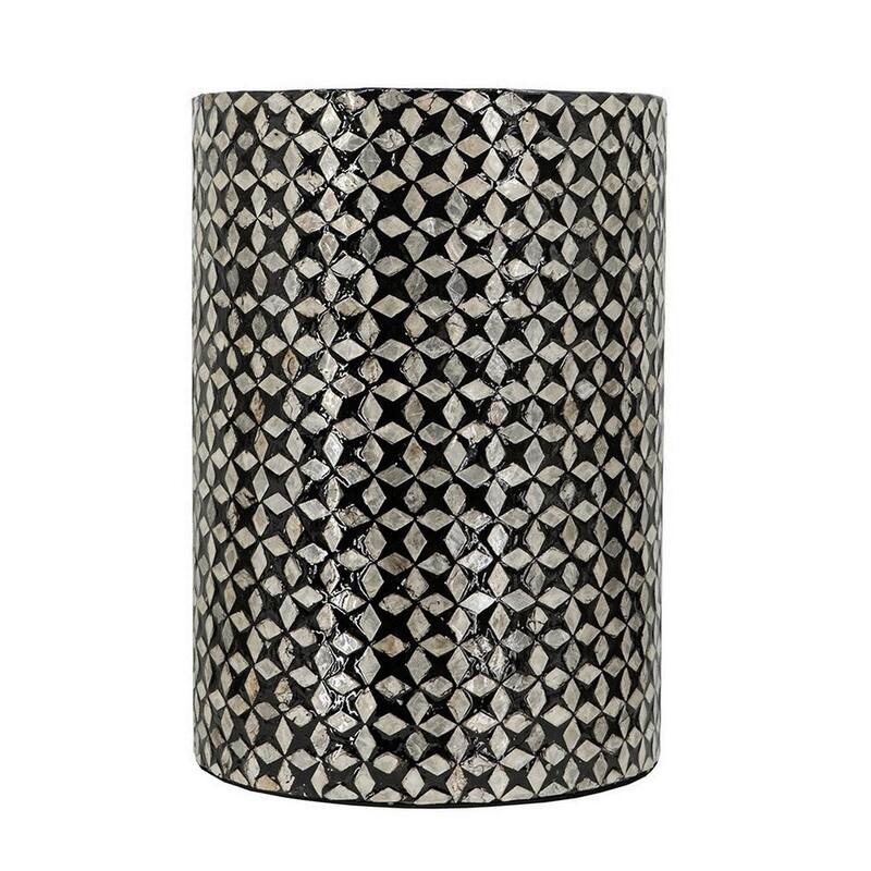 20 Inch Capiz Accent Stool Table, Cylindrical Linear Pattern