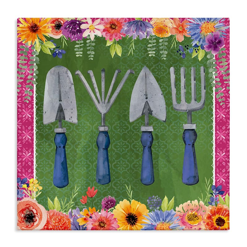 Stupell Gardening Tools & Floral Border Canvas Wall Art Design By Nicole DeCamp - 24 x 24