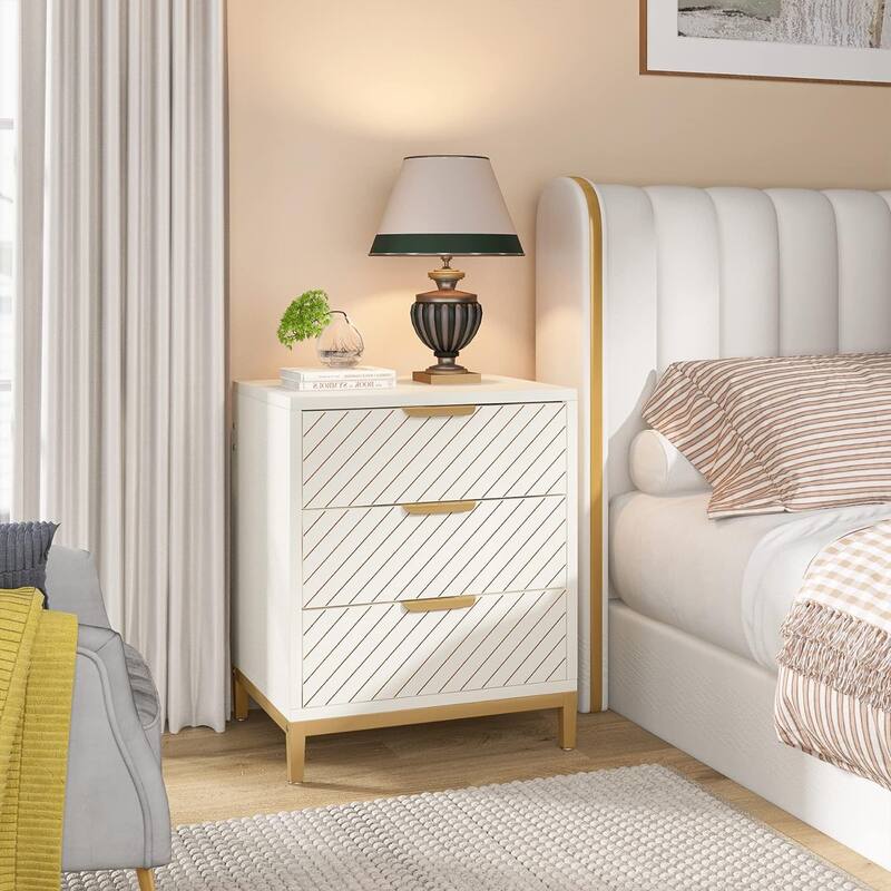 Night Stands Bedside Table with Drawers, Modern Wood Grain Nightstand for Bedrooms