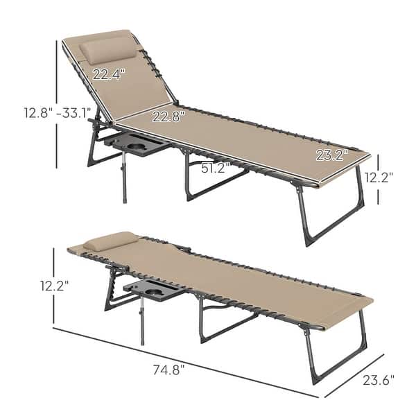 dimension image slide 3 of 8, Outsunny Folding Chaise Lounge Chair Outdoor Tanning Chair with Side Table, 5-Level Adjustable Beach Lounge Chair with Headrest