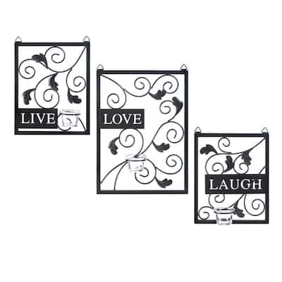 "Live Love Laugh" Candle Holder Wall Decorations 14.5" Black Set of 3