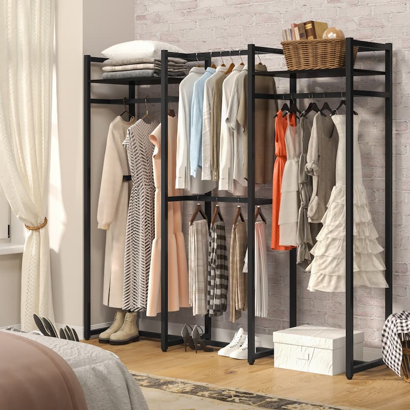 Garment Rack Heavy Duty Clothes Rack Free Standing Closet Organizer with Shelves and 4 hanging Rods - 18" wide