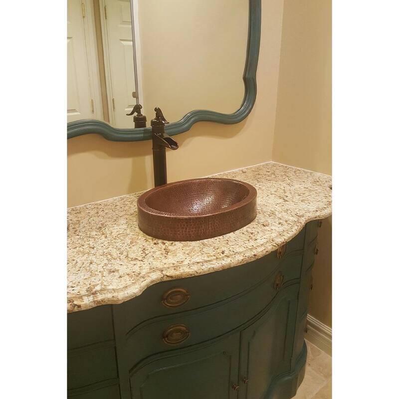17-in Compact Oval Skirted Vessel Hammered Copper Sink (VO17SKDB)