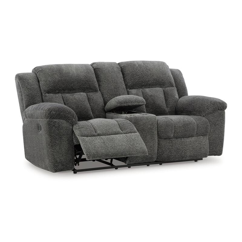 Briar Manual Double Reclining Loveseat, Dark Gray Polyester, 80 Inch