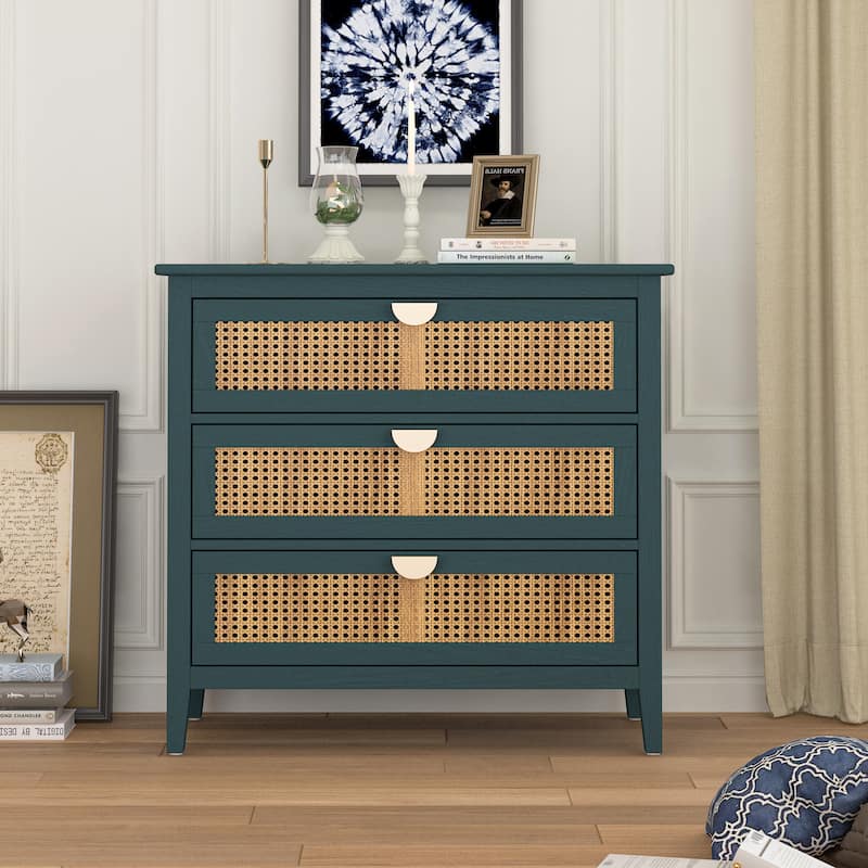 Rattan 3-Drawers Cabinet - Green