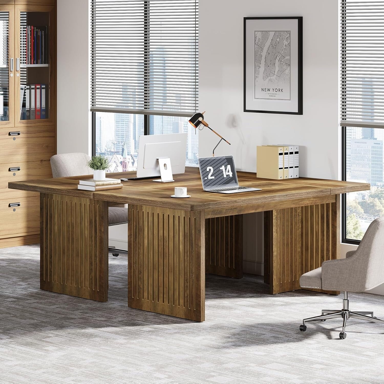 63-Inch Large Executive Desk, Mid-Century Modern Study Writing Table