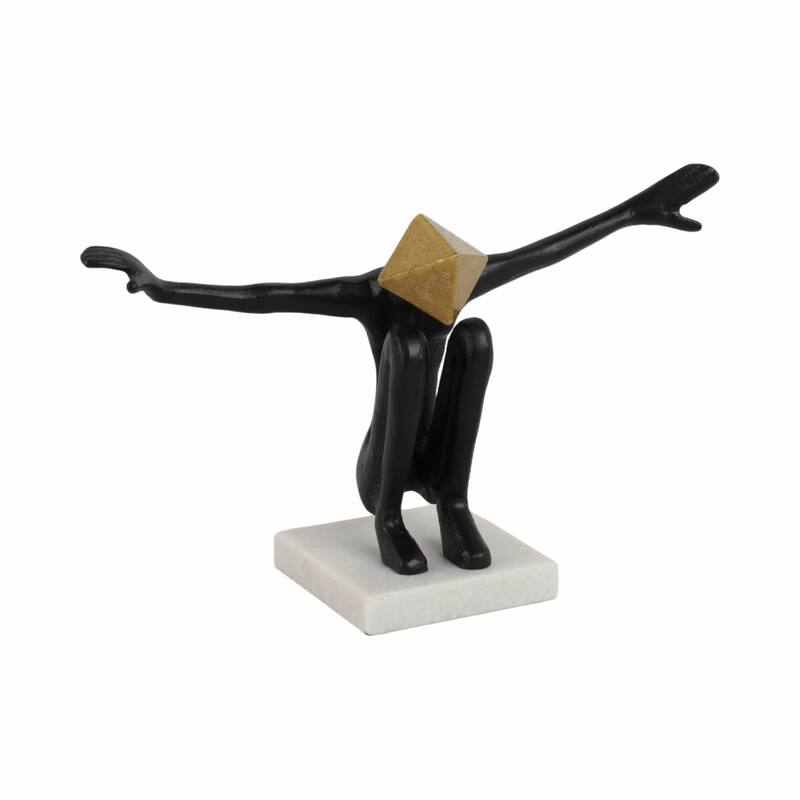Abstract Metal Stone Head with Extended Arms Pose - 13" Black Gold - 13" x 5" x 8"