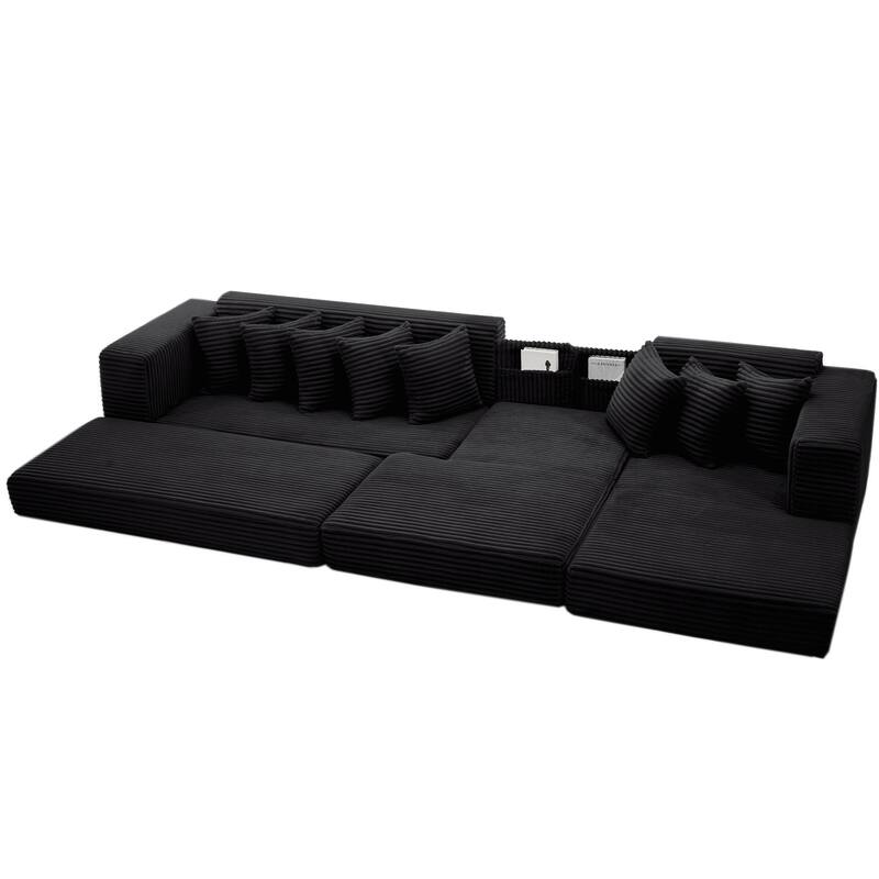 Corduroy L-shaped Chaise Sectional Sofa Convertible Sleeper Sofa Bed