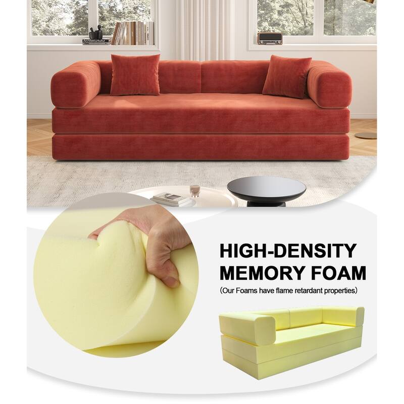 Modular Convertible Sleeper Sofa Bed, Corduroy Fabric Compression Sofa, Floor-Standing Sofa Bed with Armrests & Backrest