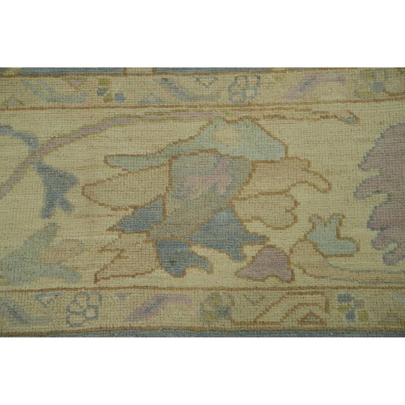 Vegetable Dye Blue Oushak Turkish Area Rug, Floral Geometric Carpet - 11' 10'' X 9' 0''