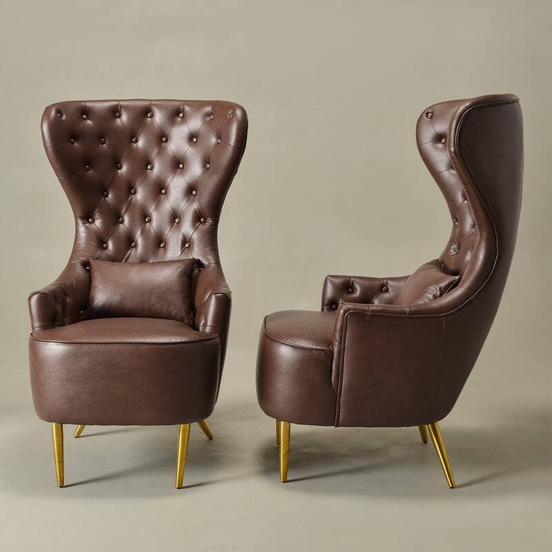 KINWELL Upholstered Tufted Faux Leather Wingback Chair PU Accent Chair