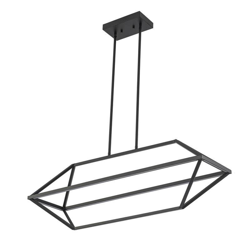 Modern Black Geometric Linear Kitchen Island Pendant Light Dimmable Integrated LED Chandelier - 36 in. L