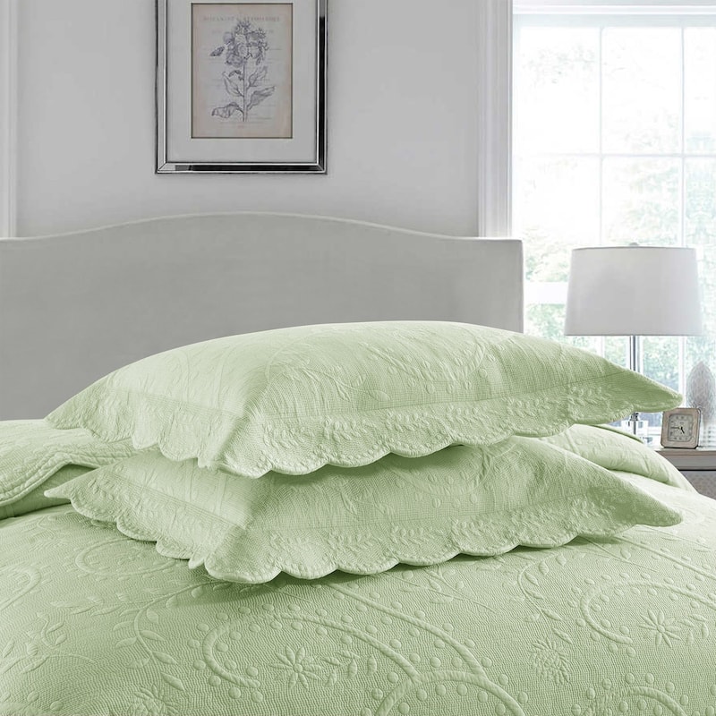 MarCielo 3-Piece Elegantly Embroidered 100% Cotton Oversized Quilt Bedspread Set TX