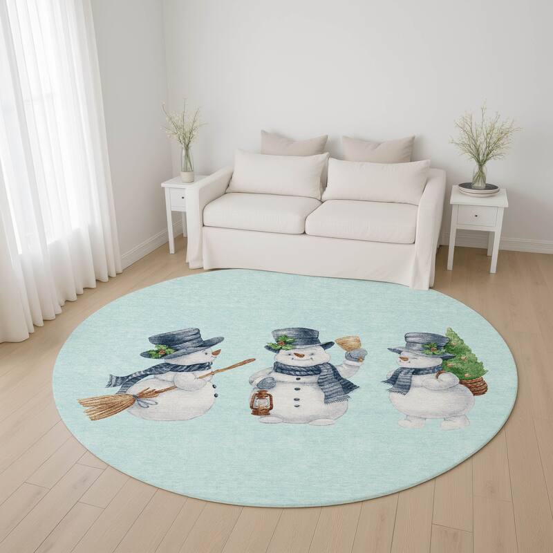 Premium Washable Super Soft Winter Holiday Snowman Mayfield Rug - Sky - 8' x 8'