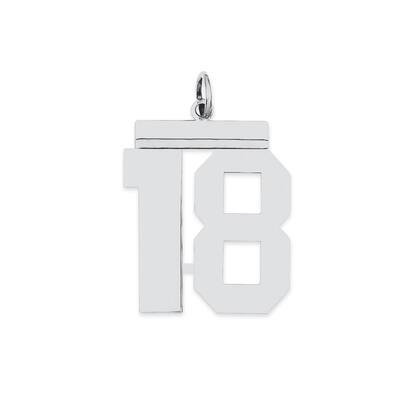 925 Sterling Silver Rhodium-plated Polished Number 18 Charm