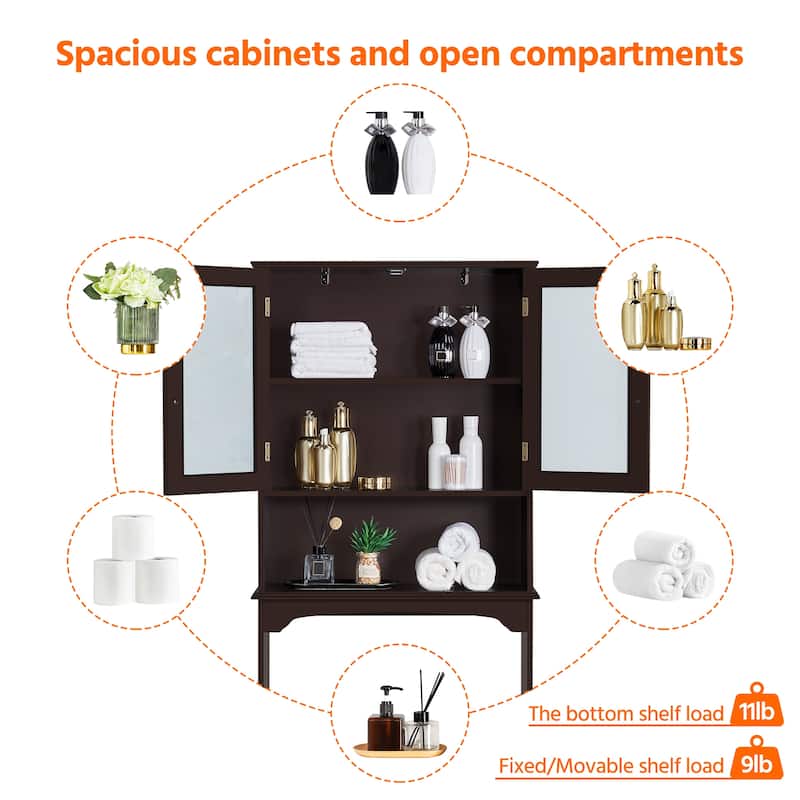 Yaheetech Bathroom Organizer Over The Toilet,2-Door,1 Open-Shelf