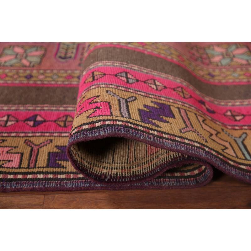 Ardebil Persian Vintage Runner Rug Handmade Geometric Wool Carpet - 3'8" x 10'6"