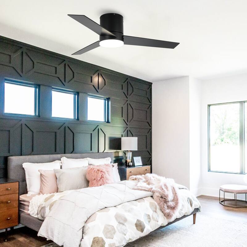 48 inch Modern 3-Blade Wooden Flush Mount Ceiling Fans with Light and Remote