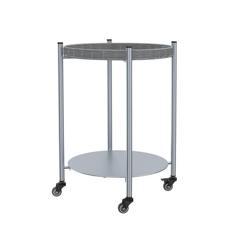 Silver Gray Rolling Coffee Table - 2-Tier Mobile Side Table with Wheels for Living Room, Bedroom & Small Spaces