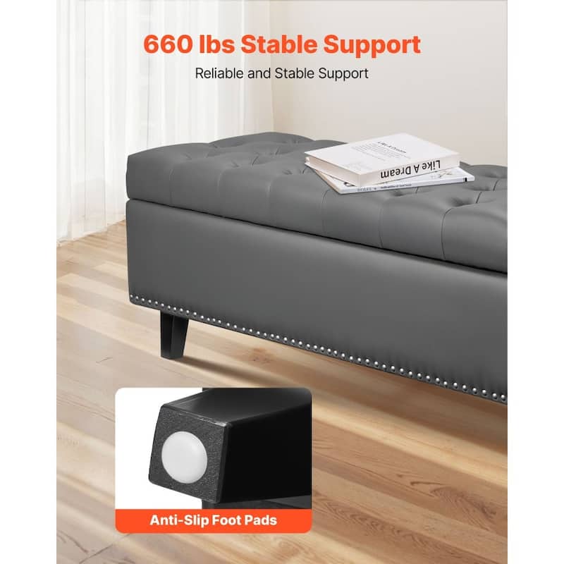 Modern PU Leather Storage Ottoman Bench with Spacious Hidden Storage and Comfortable Cushion - 51.37”L x 16.33”W x 17.33”H