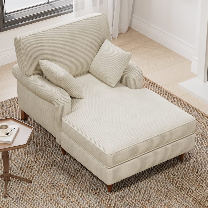 40.5"Oversized Chaise Lounge Chair with 2 Comfy Pillows Rolled Arms Corduroy Fabric Sleeper Sofa Chair for Living Room Bedroom