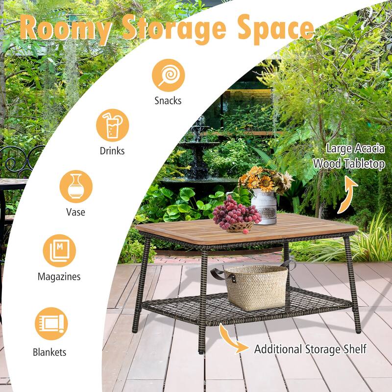 Costway 5PCS Patio Rattan Furniture Set Cushioned Sofa Armrest Wooden