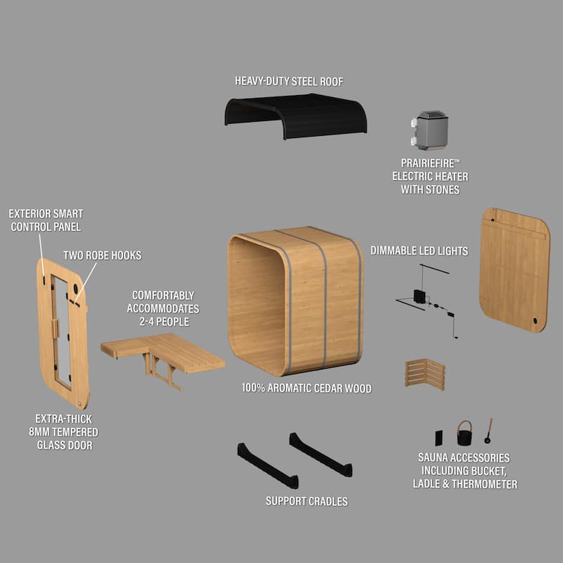 Backyard Discovery Lennon 2-4 Person Outdoor Cube Sauna, 9kW Heater