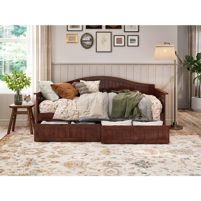 Twin Daybed with Drawers - Walnut Wood Frame, Storage Daybed, Modern Design