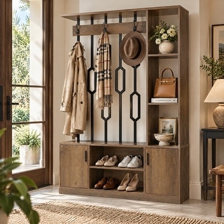 Hall Tree with Shoe Storage Entryway Coat Rack with Open Display ...