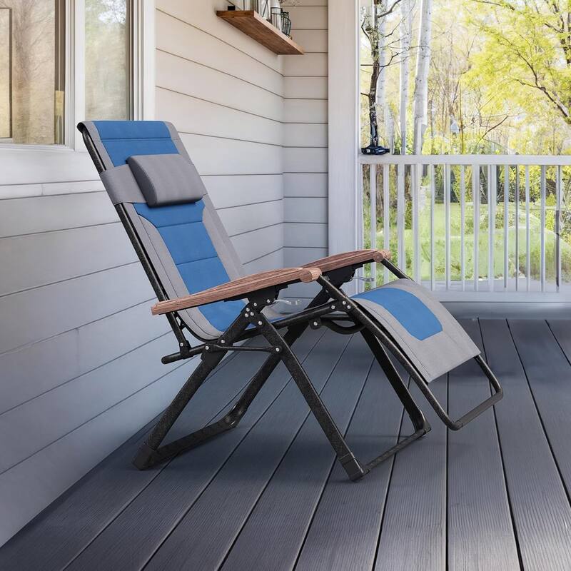 PURPLE LEAF Patio Chaise Lounge Outdoor Beach Pool Sunbathing Lawn Lounger Recliner Chair - Grey&Navyblue,Extra Wide