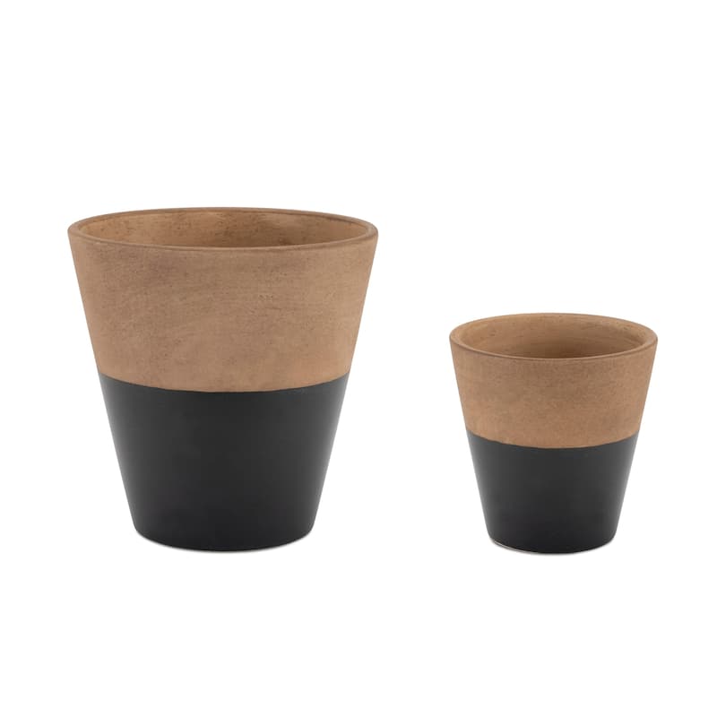 Two-Toned Terracotta Tapered Planters - 6" - Black and Brown - Set of 2