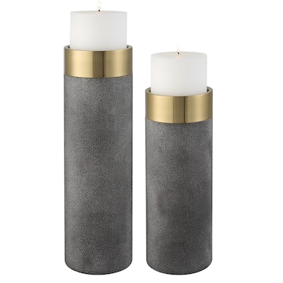 Uttermost Wessex Gray Candleholders, S/2 - 4.625"W x 16"H x 4.625"D
