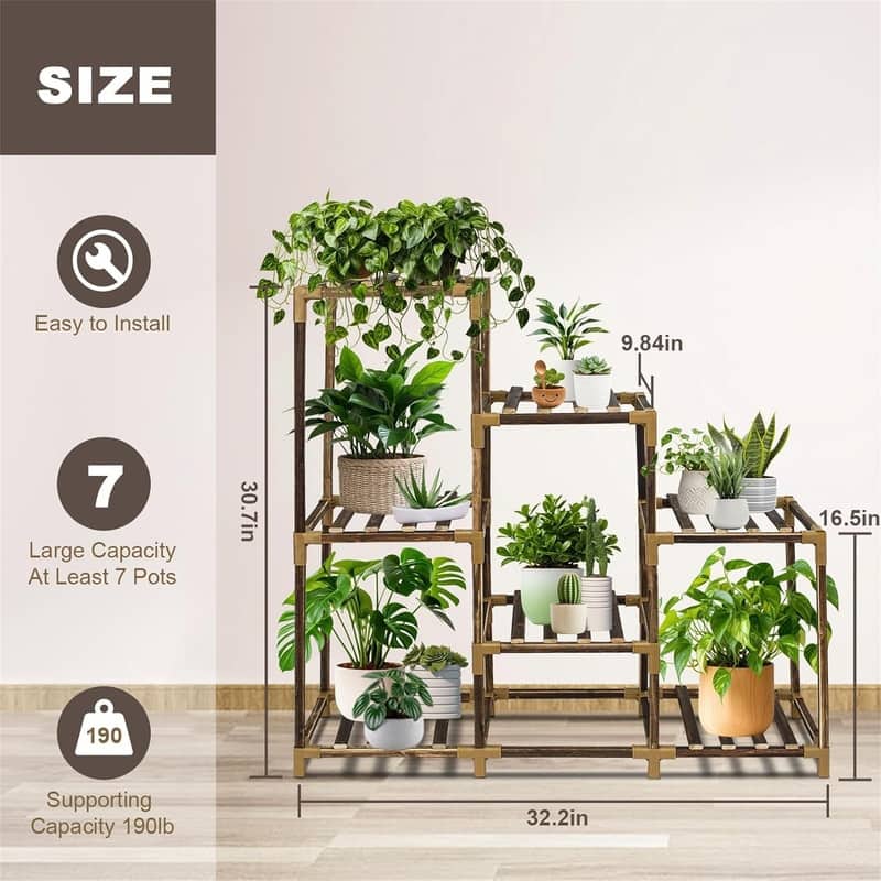 3-Tier Outdoor Wood Plant Stand for Multiple Plants