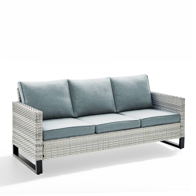 Outdoor 3-Seat Patio Wicker Sofa Light Grey - Baby Blue - Light Grey