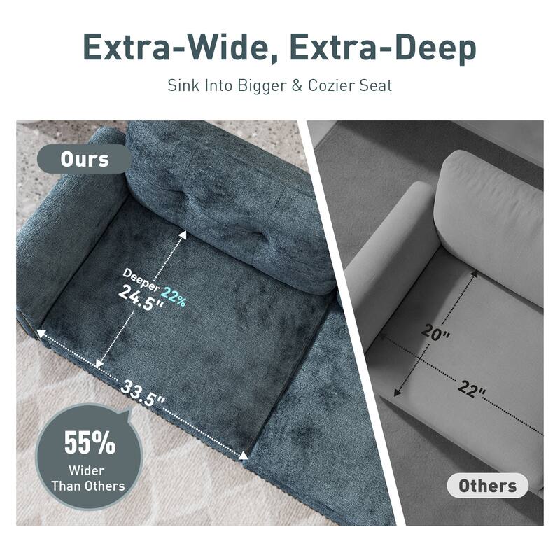 MAISON ARTS Mid-Century Modern Oversized L/U Shaped Cloud Couch with Ottoman, Deep Seat Sectional Sofa with Throw Pillows