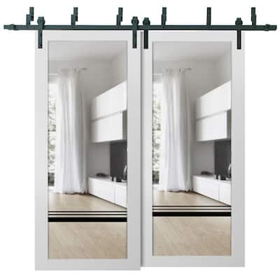 Barn Bypass Doors 36 x 80 Lucia 2666 White Silk Clear Glass Sturdy 6.6ft